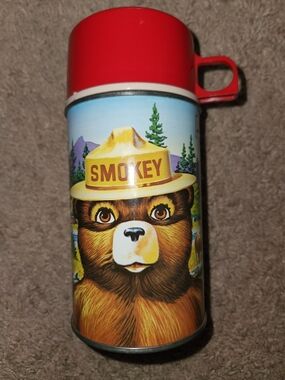 Vintage 1960s Thermos Brand Smokey the Bear Metal Thermos Fire 8oz 115